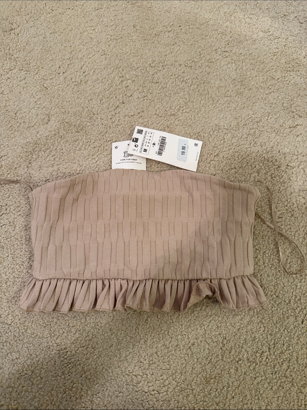 Zara Beige Ruffle Hem Ribbed Tube Top